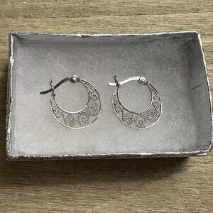 Beautiful Sterling Silver Hoop Earrings with Filigree